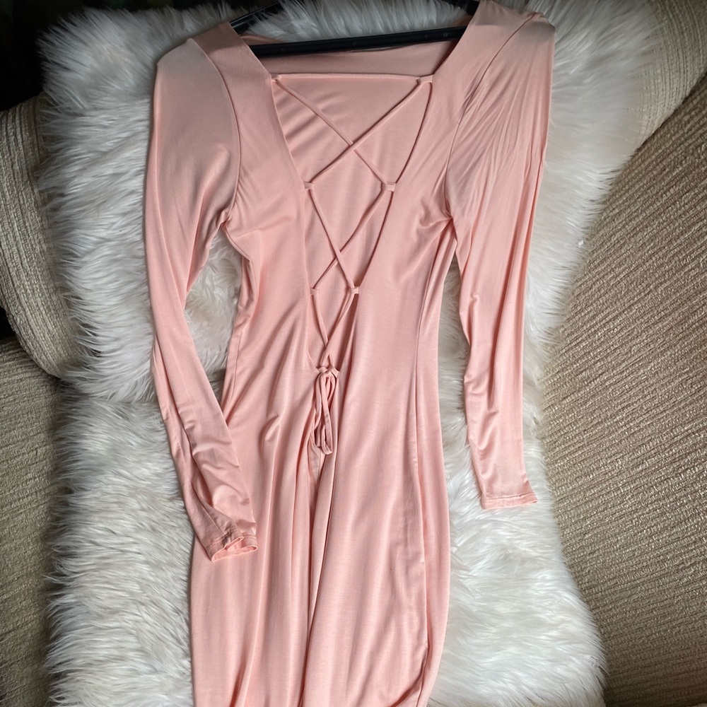 Long sleeved backless strappy midi dress